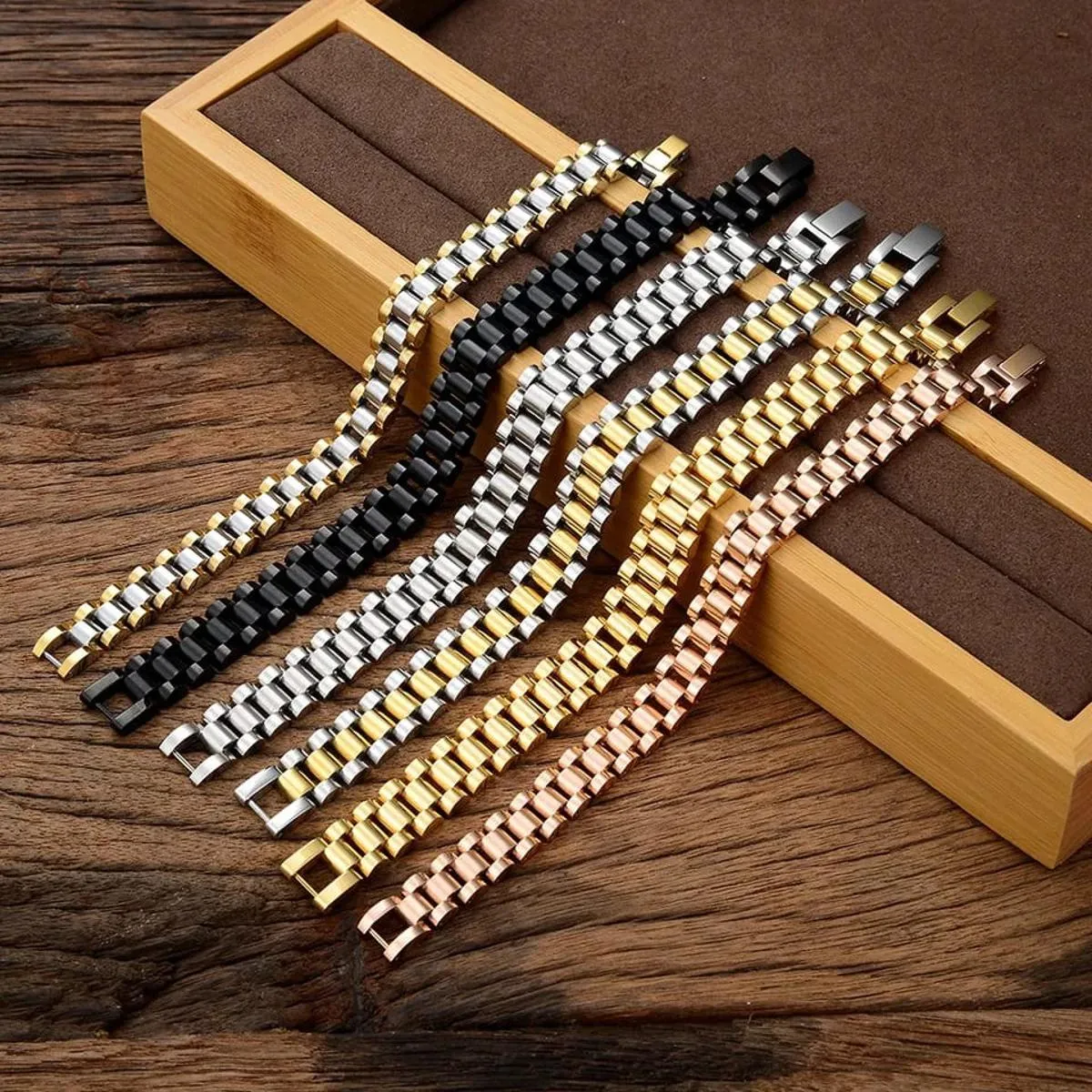 New Trendy Golden Stainless Steel Beautiful Charming Hand Chain Bracelet For Boys & Men