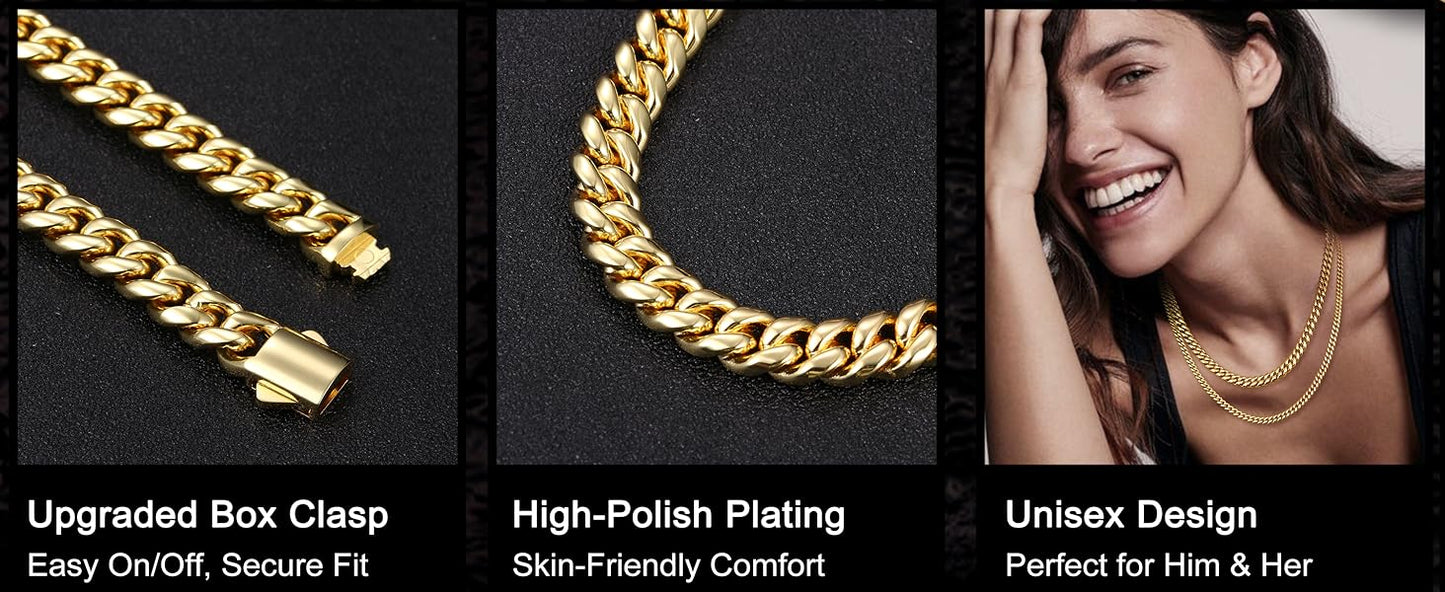 Gold Cuban Link Chain for Men Mens Stainless Steel Miami Curb Chains Necklace