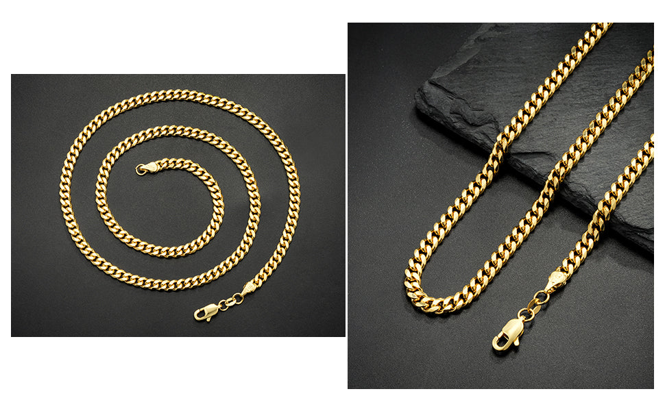 Gold Cuban Link Chain for Men Mens Stainless Steel Miami Curb Chains Necklace