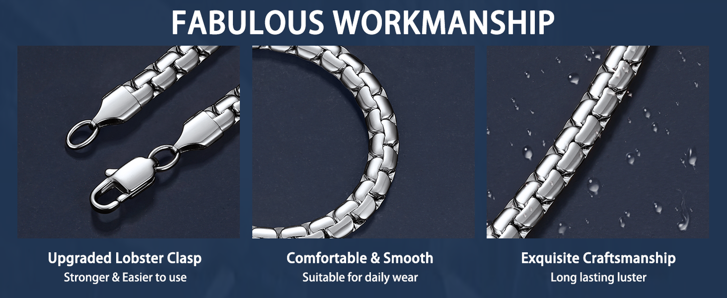 Plated Flat Link Chain Necklace for Men, Stainless Steel Chain for Men