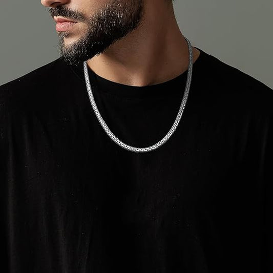 Plated Flat Link Chain Necklace for Men, Stainless Steel Chain for Men
