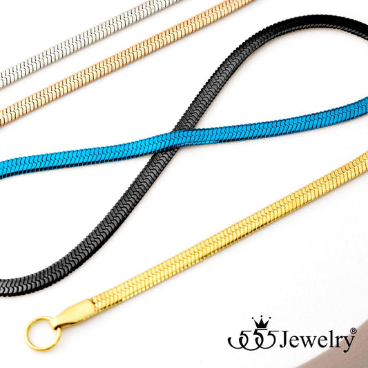 Stainless Steel Flat Herringbone Snake Chain Necklace for Men & Women