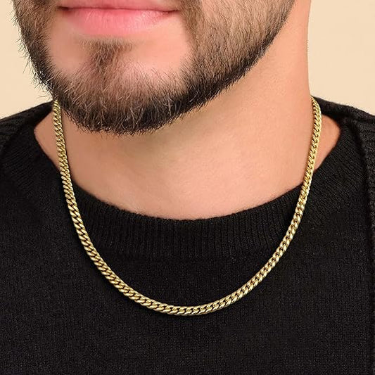 Gold Cuban Link Chain for Men Mens Stainless Steel Miami Curb Chains Necklace